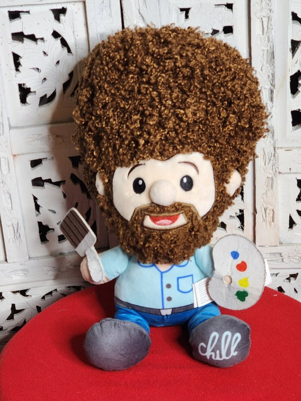Fiesta Brand Bob Ross 10" Chill Big Hair Head Happy Painter Plushie Doll w/Props